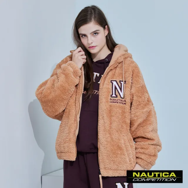 【NAUTICA】女裝 COMPETITION系列時尚絨毛寬鬆版連帽外套(棕色)