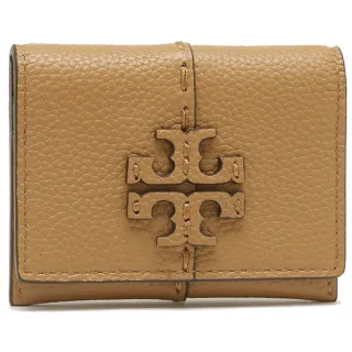 【TORY BURCH】專櫃經典款McGRAW 牛皮暗釦對折短夾/名片夾(提拉米蘇色)