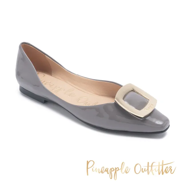 【Pineapple Outfitter】FAZEL 真皮方釦挖空平底鞋(灰色)