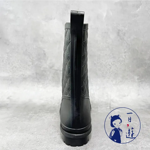 【NicoFun 愛定做】一日遊 優雅菱格紋雨鞋 靴型雨鞋 防水短靴 橡膠雨鞋 雨具(旅行 輕便 37~41碼 大尺碼鞋)