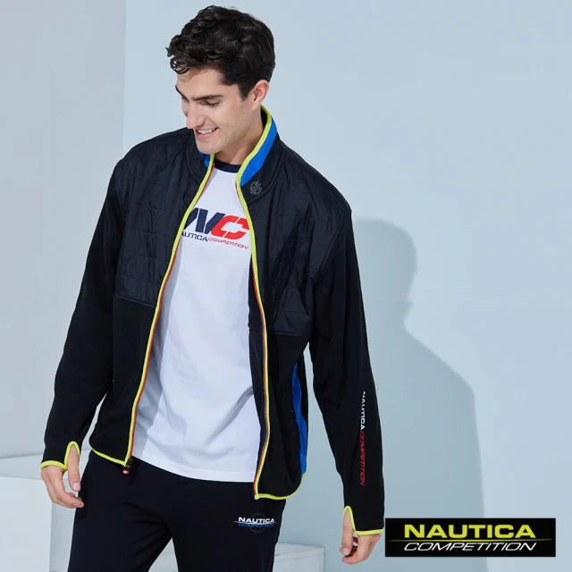 【NAUTICA】男裝 COMPETITION撞色異材質拼接立領外套(黑)