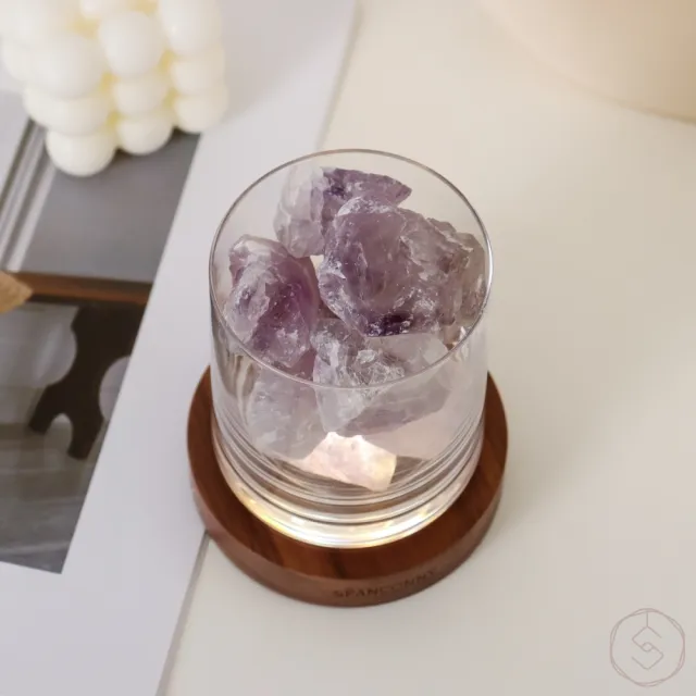 【SPANCONNY 飾品控】智慧貴人 l 紫水晶 / 黑胡桃木燈座 l 水晶氣氛燈(桌燈/小夜燈/水晶燈)