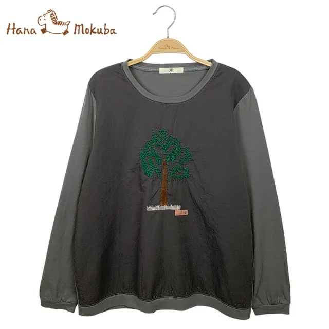 【Hana Mokuba】花木馬日系女裝針梭織拼接細緻刺繡休閒寬鬆T恤(T恤)