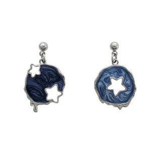 【MISA】韓國設計S925銀針不對稱星星藍色星球造型耳環(S925銀針耳環 不對稱耳環 星球耳環)