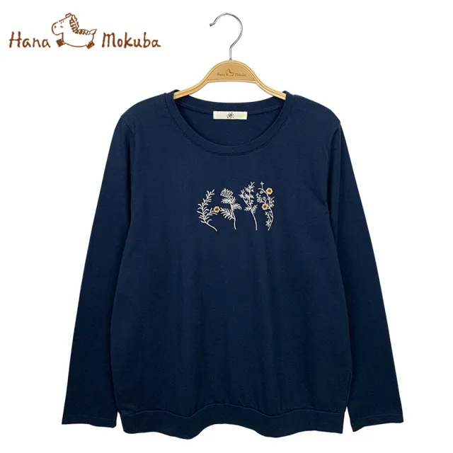 【Hana Mokuba】花木馬日系女裝寬鬆圓領細緻刺繡紐扣裝飾休閒T恤(T恤)