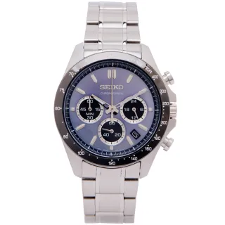 【SEIKO 精工】日本國內販售款 DAYTONA 三眼計時手錶-藍面X灰黑色框/40mm(SBTR027)