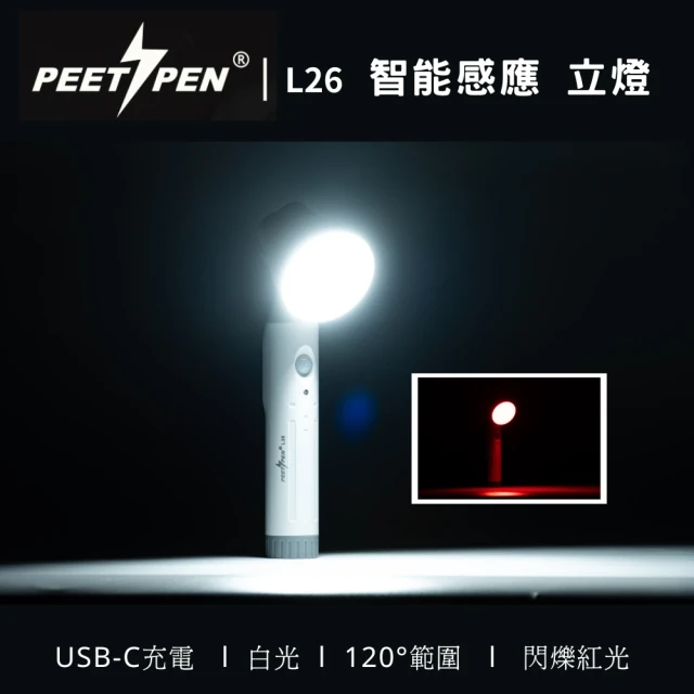 WUBEN PEETPEN 錸特光電 L26 智能感應 立燈(100流明 小檯燈 紅光閃爍 露營感應燈 USB-C充電)