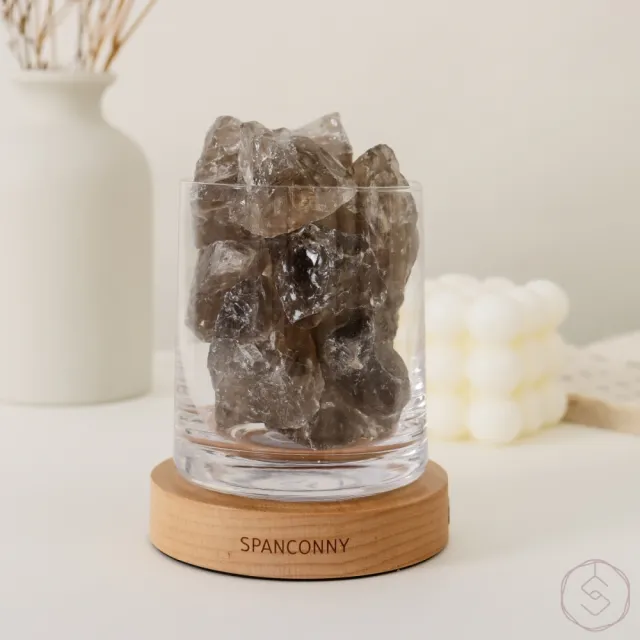 【SPANCONNY 飾品控】健康舒緩 l 茶水晶 / 櫸木燈座 l 水晶氣氛燈(桌燈/小夜燈/水晶燈)