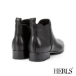 【HERLS】踝靴-牛皮側V鬆緊橢圓頭切爾西粗跟踝靴(黑色)