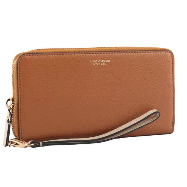 【MARC JACOBS 馬克賈伯】THE SLIM 84 山羊皮撞色附提把長夾(焦糖/奶茶色)