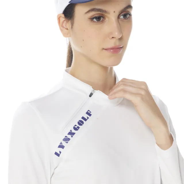 【Lynx Golf】首爾高桿風格！女款吸排抗UV內刷毛配色壓條斜開門襟印花設計長袖立領POLO衫(二色)