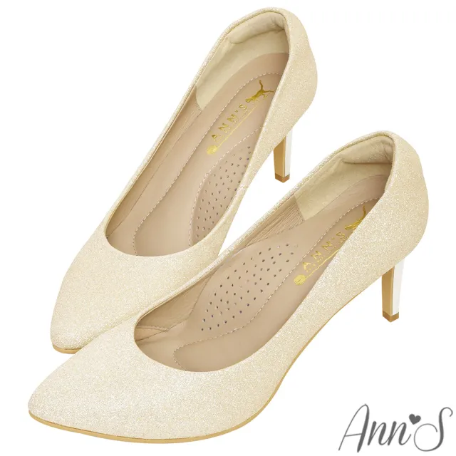 【Ann’S】輕甜姿色-細閃亮片電鍍細跟尖頭婚鞋-7.5cm-版型偏小(金)