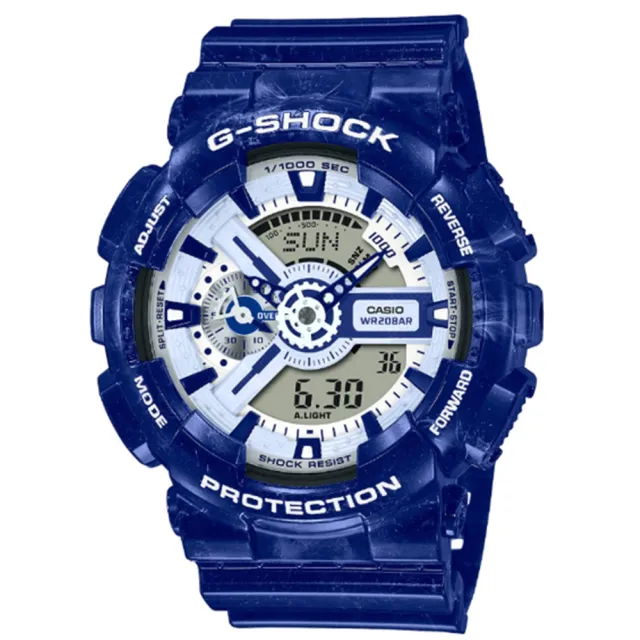 【CASIO 卡西歐】G-SHOCK  精緻青花瓷大圓雙顯錶 GA-110BWP-2A