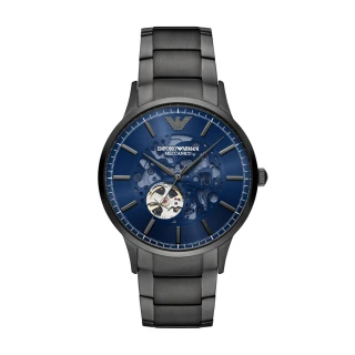 【EMPORIO ARMANI】Meccanico系列紳探風格機械腕錶-鐵灰X藍(AR60056)