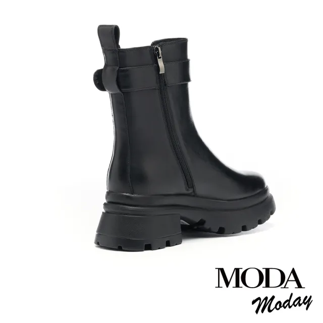 【MODA Moday】率性復古方釦帶牛皮切爾西厚底短靴(黑)