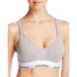 【Calvin Klein 凱文克萊】Modern Cotton Padded Bralette 棉質寬鬆緊帶零感薄襯小V運動內衣/CK內衣(灰)