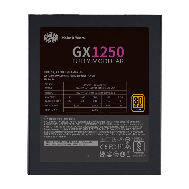 【CoolerMaster】Cooler Master GX GOLD 1250W ATX3.0 全模組 電源供應器(GX GOLD ATX3.0)