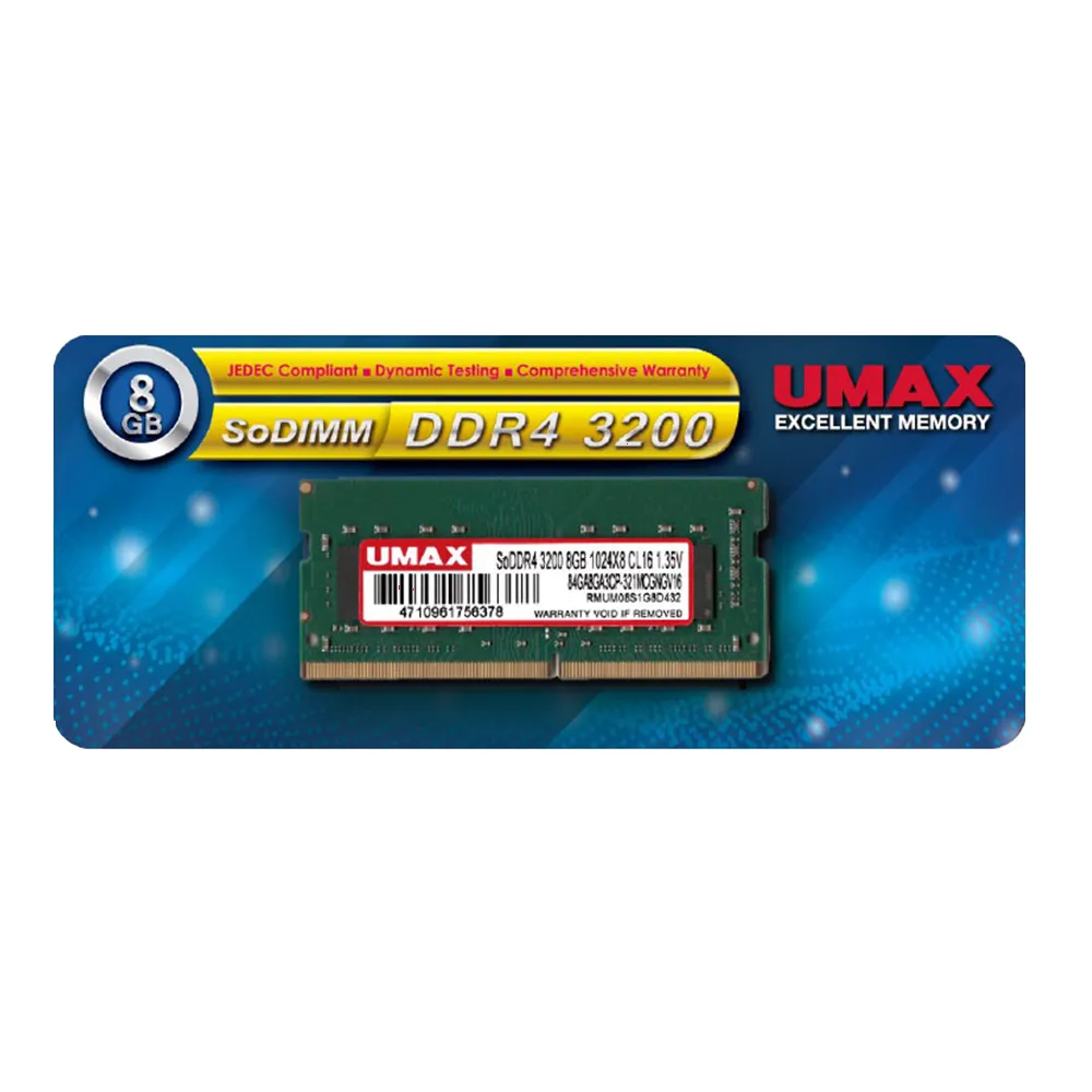 【UMAX】DDR4 3200 8GB  筆記型記憶體(1024x8)