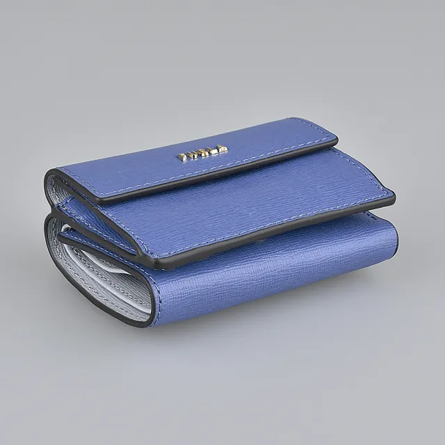 【FURLA 芙拉】FURLA Babylon金字LOGO防刮牛皮3卡壓扣式三折短夾(展示品/海藍x天空藍)