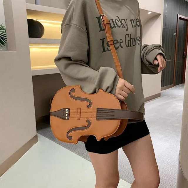 【I.Dear】雙11 歐美創意仿真小提琴PU皮革斜背雙肩後背包(復古/音樂藝術)