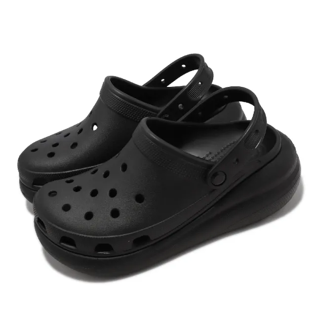 【Crocs】涼拖鞋 Classic Crush Clog 男鞋 女鞋 黑 全黑 泡芙 超厚底 休閒 洞洞鞋(207521001)