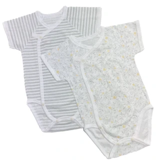 【日本IWASHITA】日本製100%頂級純棉柔軟舒適嬰兒新生兒包屁衣*2件入 紗布衣 肚衣(2件入 花葉藤蔓)