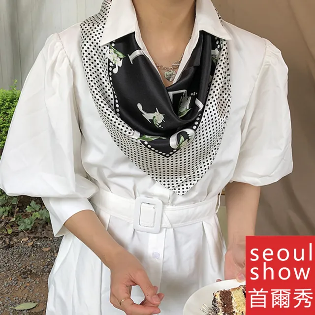 【Seoul Show 首爾秀】D字印花100%桑蠶絲頭領巾真絲圍巾披肩(防寒保暖)