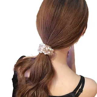 【89 zone】法式簡約文藝珍珠水晶 髮飾 髮繩 髮圈 髮束 1 入(不挑款/混色隨機出貨)