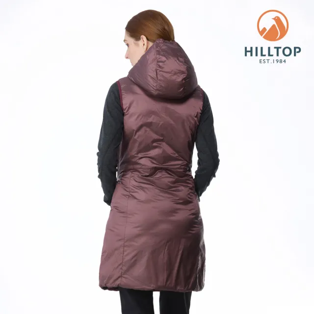 【Hilltop 山頂鳥】雙面穿羽絨長背心 女款 酒紅/磚紅｜PF25XFH3ECHH