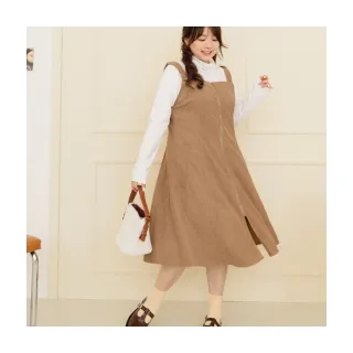 【OB 嚴選】雲朵自訂款保暖燈芯絨拉鍊開衩吊帶洋裝 《DA9560》