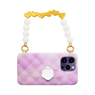 【Candies】iPhone 14 Pro 適用6.1吋 心串珠鍊幻彩果凍晚宴包手機殼(紫)