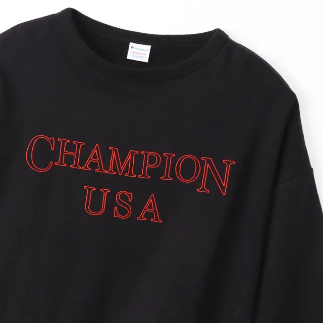 【Champion】官方直營 Womens Logo 寬袖大學長袖Tee-女(黑色)