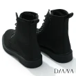 【DIANA】4 cm防潑水密織布綁帶側拉鍊軍靴-率性簡約(黑)
