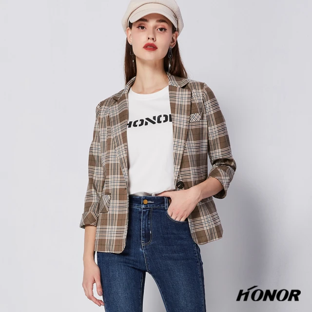 HONOR 山形屋 格紋翻領西裝外套(MOMO獨家限定)