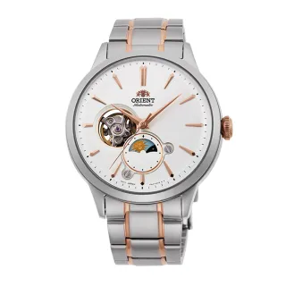 【ORIENT 東方錶】ORIENT 東方錶 SUN&MOON系列 半露空日月相錶  鋼帶款 白色 41.5mm(RA-AS0101S)