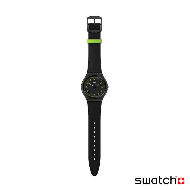 【SWATCH】Skin Irony 超薄金屬系列手錶 BRUSHED GREEN 螢光綠 男錶 女錶 瑞士錶 錶(42mm)