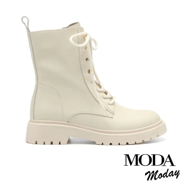 【MODA Moday】帥氣時髦感全真皮綁帶QQ厚底短靴(白)