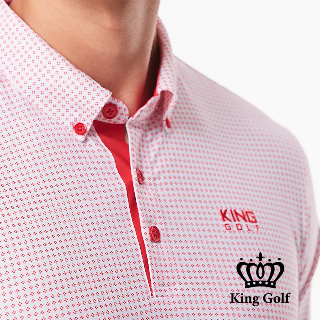 【KING GOLF】速達-點點滿版印花LOGO印花薄款長袖POLO衫(紅色)