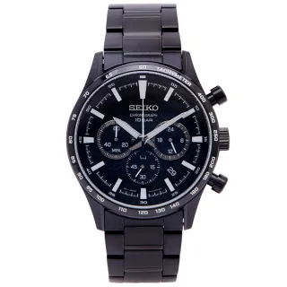 【SEIKO 精工】CS系列 黑色三眼計時不鏽鋼錶帶手錶-黑面X黑色/43mm(SSB415P1)