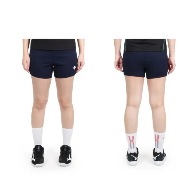【DESCENTE】女運動短褲-三分褲 排球 針織 慢跑 訓練 迪桑特 丈青白(DSP-6092WT-NVY)