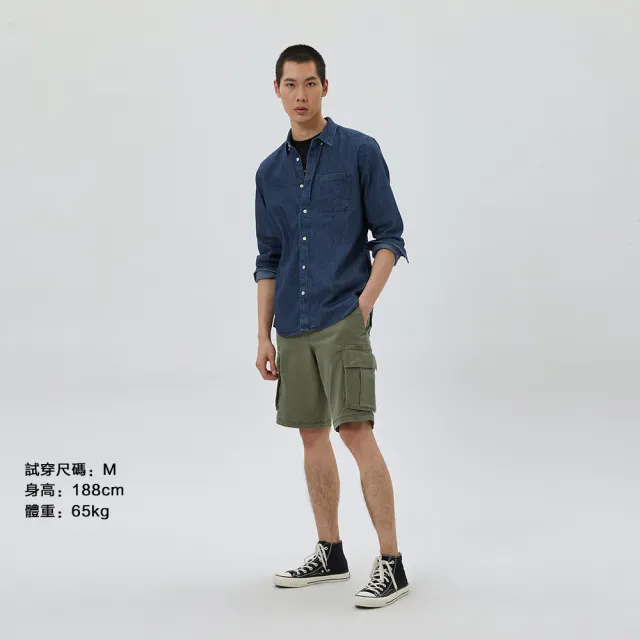 【GAP】男裝 工裝翻領長袖牛仔襯衫-中度靛藍(736872)