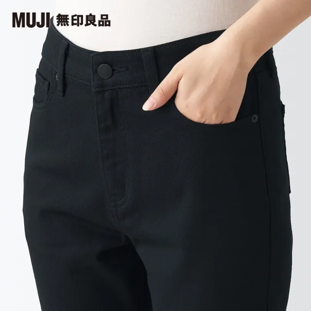 【MUJI 無印良品】女有機棉混彈性丹寧合身褲(黑色)