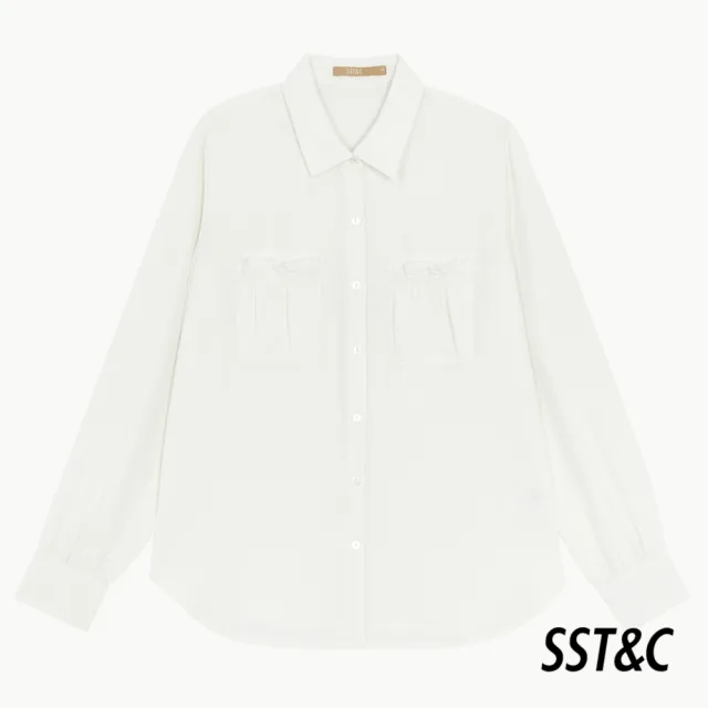 【SST&C 最後55折】白色襯衫領開襟花邊口袋上衣7662210003