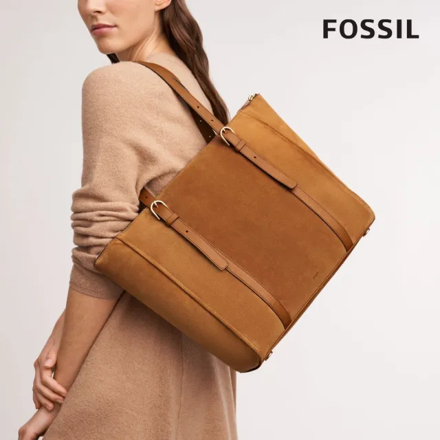 【FOSSIL 官方旗艦館】Carlie 麂皮托特包-金棕色 ZB1832216