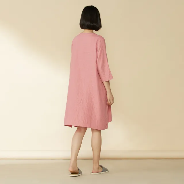 【YVONNE 以旺傢飾】雙層紗開襟七分袖洋裝(活力粉)
