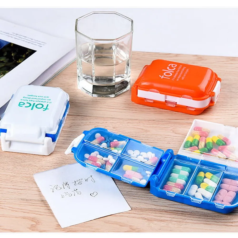 【BoBo 生活】保健食品藥盒迷你三層折疊8格收納/小物收納工具盒(4入)