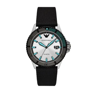 【EMPORIO ARMANI 官方直營】Diver 反轉對比運動風潛水手錶 黑色織紋錶帶 42MM AR11465【618 限定價】