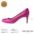 【TINO BELLINI 貝里尼】巴西進口經典素面圓頭牛皮7CM跟鞋FWET001(桃紫)