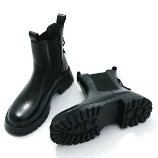 【DIANA】4.5cm水染雙色牛皮x彈性布切爾希短靴-經典復古(黑)