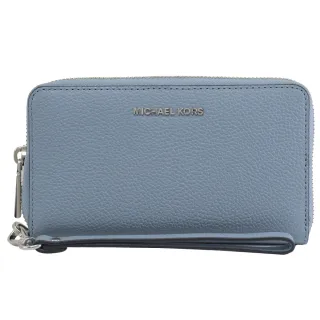【Michael Kors】簡約經典LOGO荔枝皮革手提式手機袋零錢中長夾(淡藍)